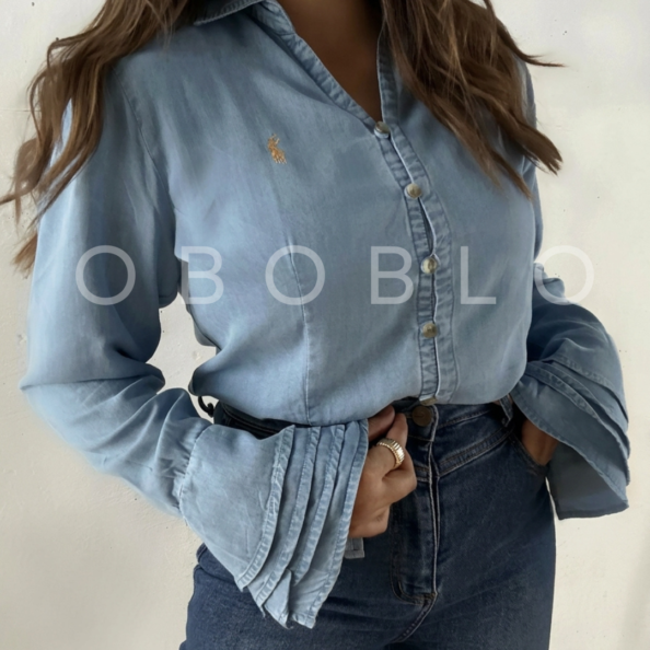 Denim Claro Mangas Revuelos